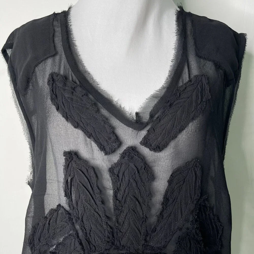 Free People Women's Black Sheer V-Neck Tank Top Size Large - Picture 2 of 12